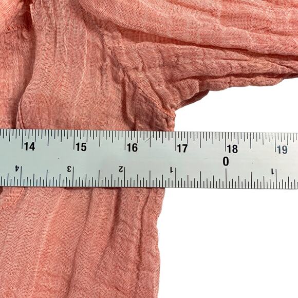 Lafayette 148 Size 10 Coral Peach Crinkle Button Front Shirt Tie Neck - Picture 6 of 8